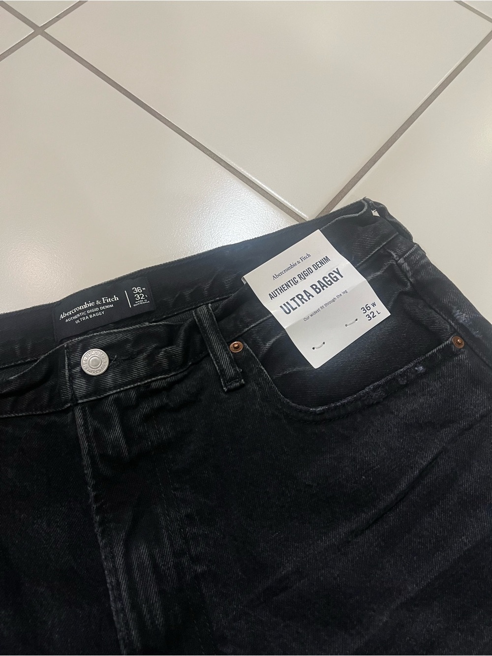 Abercrombie & Fitch Washed Black Ultra Baggy Jeans with Holes - Picture 3 of 3